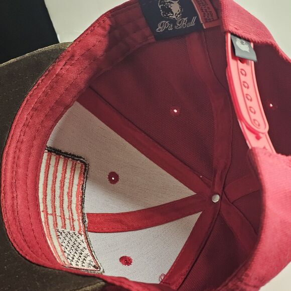 Pit Bull Mens Baseball Hat Leather American Flag Patch And Visor Red Brown Snap - Picture 10 of 14